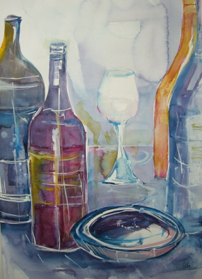 Flaschen und Weinglas